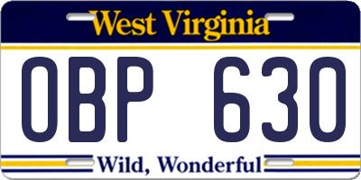 WV license plate OBP630