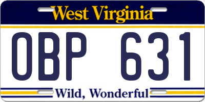 WV license plate OBP631