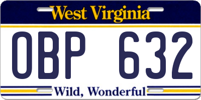 WV license plate OBP632