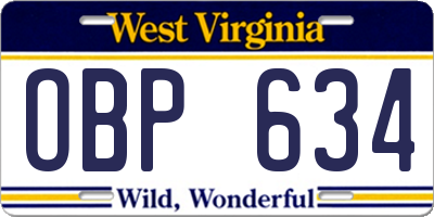 WV license plate OBP634