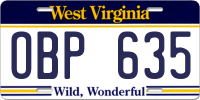 WV license plate OBP635