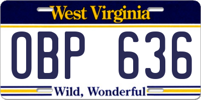 WV license plate OBP636