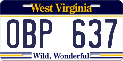 WV license plate OBP637