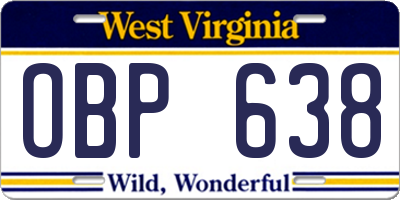 WV license plate OBP638