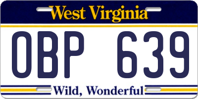 WV license plate OBP639