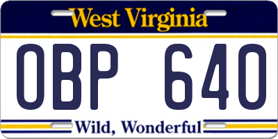 WV license plate OBP640