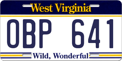 WV license plate OBP641
