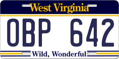 WV license plate OBP642