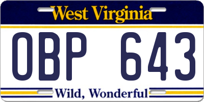 WV license plate OBP643