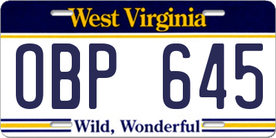 WV license plate OBP645