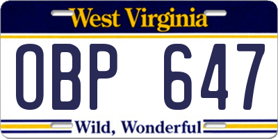 WV license plate OBP647