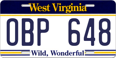 WV license plate OBP648