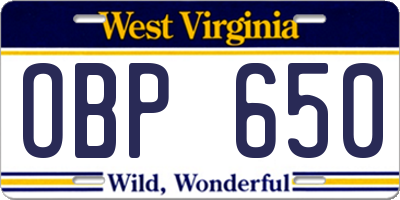 WV license plate OBP650