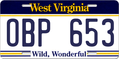 WV license plate OBP653