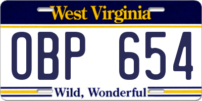 WV license plate OBP654