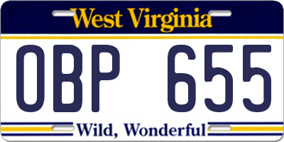 WV license plate OBP655