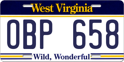 WV license plate OBP658