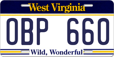 WV license plate OBP660