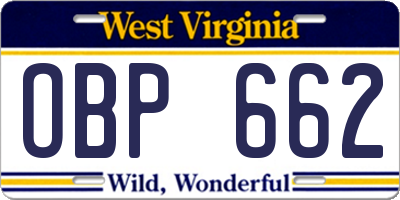 WV license plate OBP662