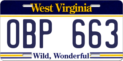 WV license plate OBP663