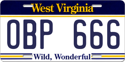 WV license plate OBP666