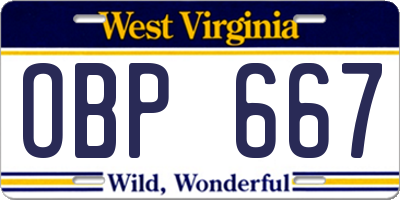 WV license plate OBP667
