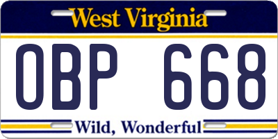 WV license plate OBP668
