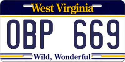 WV license plate OBP669