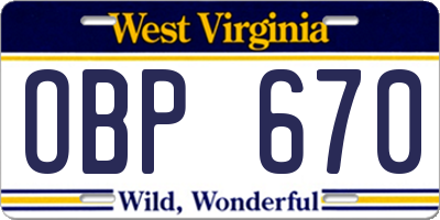 WV license plate OBP670