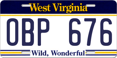 WV license plate OBP676