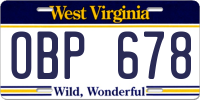 WV license plate OBP678