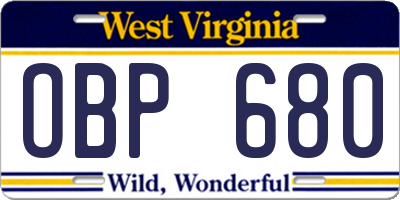 WV license plate OBP680