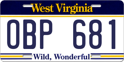 WV license plate OBP681