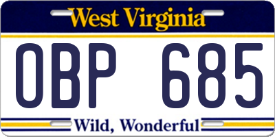WV license plate OBP685
