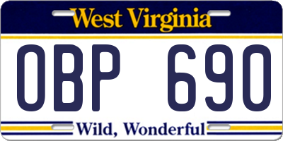 WV license plate OBP690