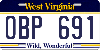 WV license plate OBP691