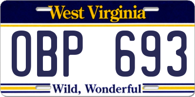 WV license plate OBP693