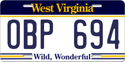 WV license plate OBP694