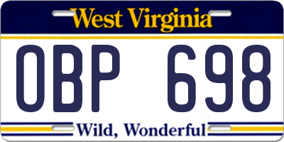 WV license plate OBP698