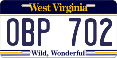 WV license plate OBP702