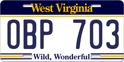 WV license plate OBP703