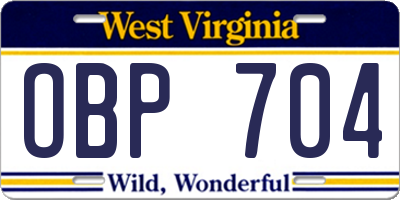 WV license plate OBP704