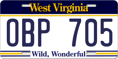 WV license plate OBP705