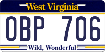 WV license plate OBP706
