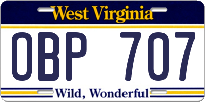 WV license plate OBP707