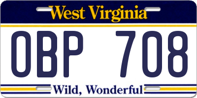 WV license plate OBP708