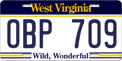WV license plate OBP709