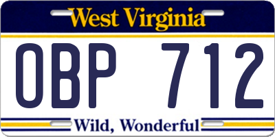 WV license plate OBP712