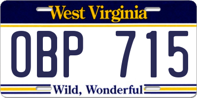 WV license plate OBP715