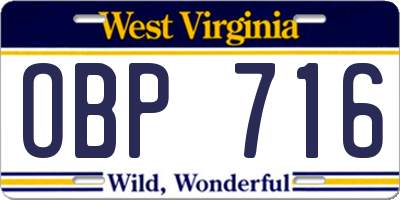WV license plate OBP716